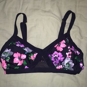 Black purple and pink floral bikini top.